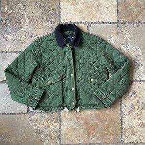 J Crew Green Cotton Quilted Cropped Jacket S